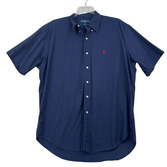 Ralph Lauren Blake Shirt Mens L Navy Blue Button Down Short Sleeve 100% Cotton - Picture 1 of 7